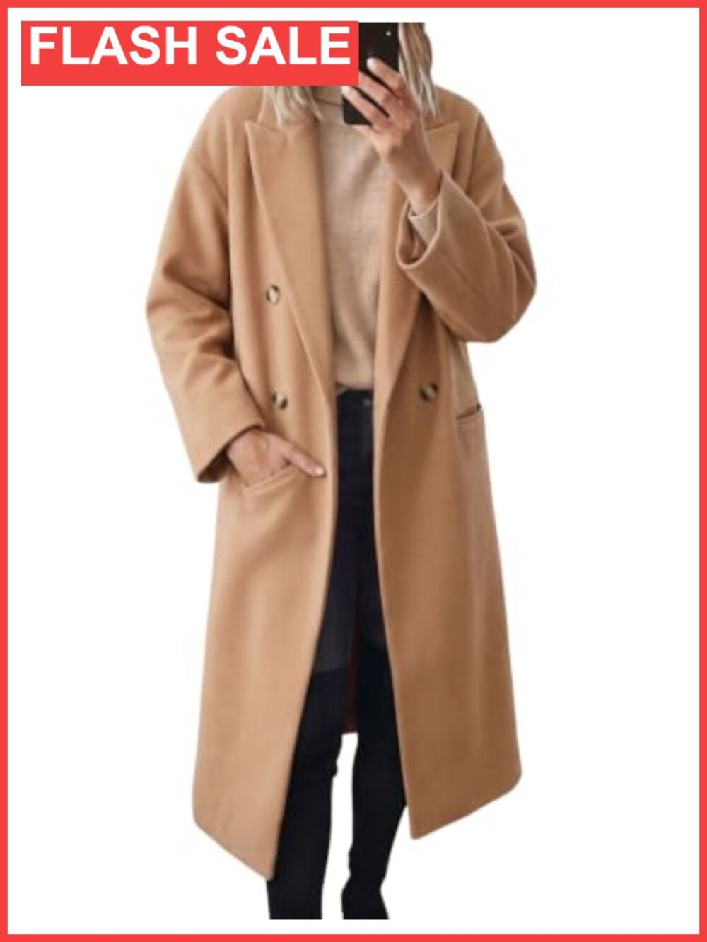 Oversized Double Breasted Wool Blend Coat Notch Lapel Trench Coat